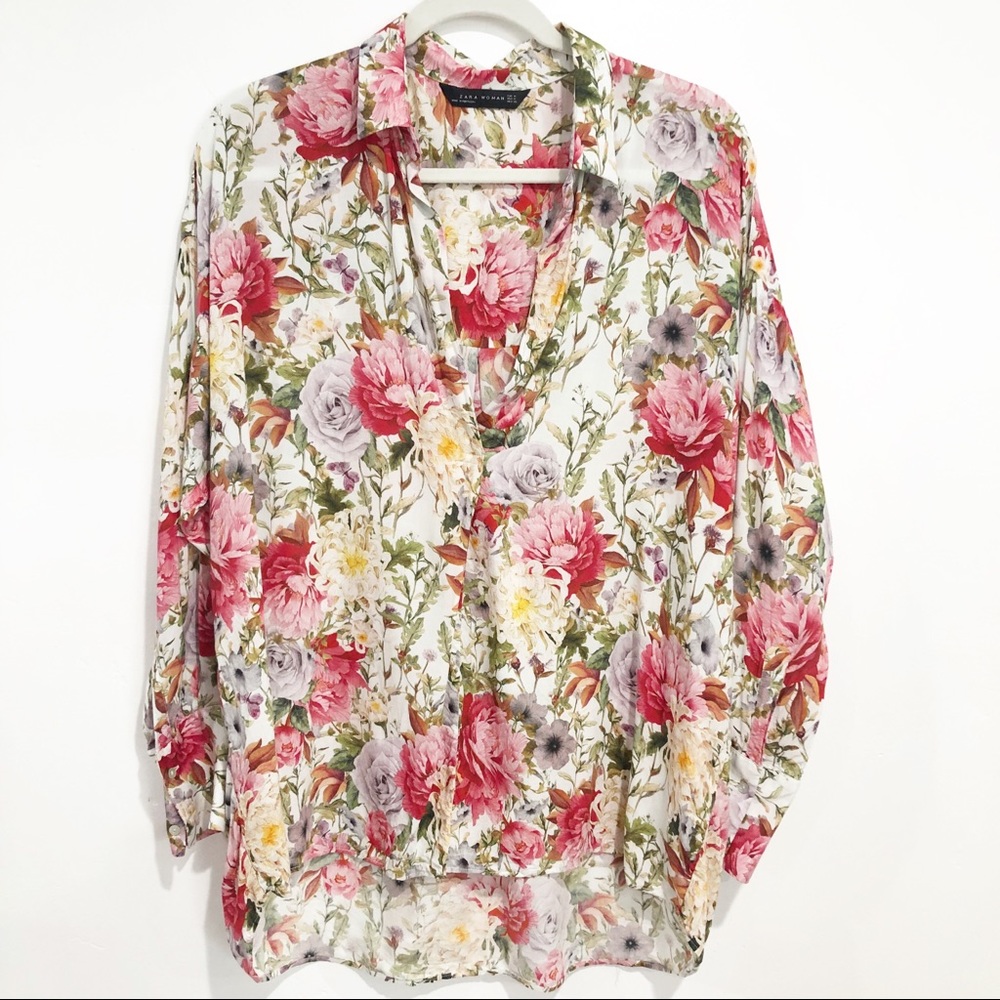 Zara Floral High-low Blouse